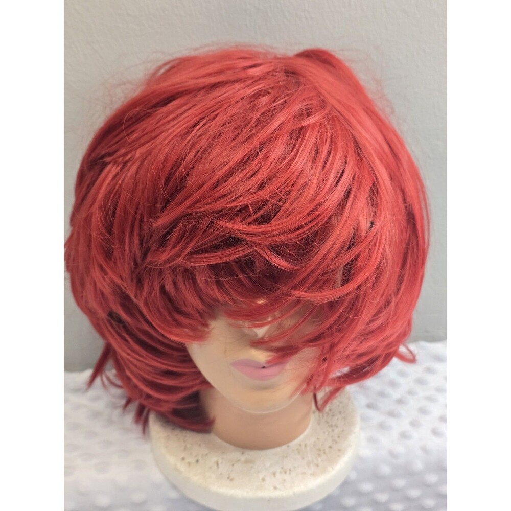 OneDor Red Wig Clip-In Synthetic Straight Classic Free-Part Layers Bangs Fire